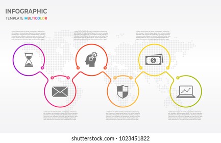 Timeline infographic thin line design, Circle 6 process options.