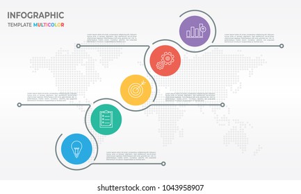 Timeline infographic thin line design, Circle 5 process options.