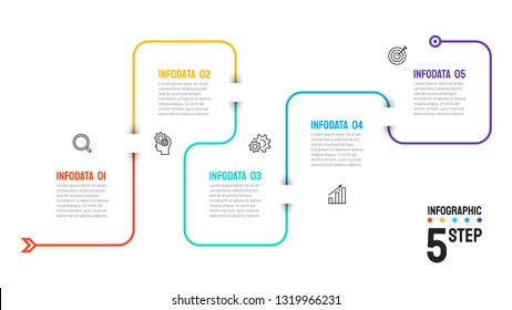 Diseño de línea delgada de la línea de tiempo con iconos. Plantilla para gráfico, diagrama,
presentaciones. Concepto de negocio con 5 opciones. Ilustración vectorial, Visualización de datos.