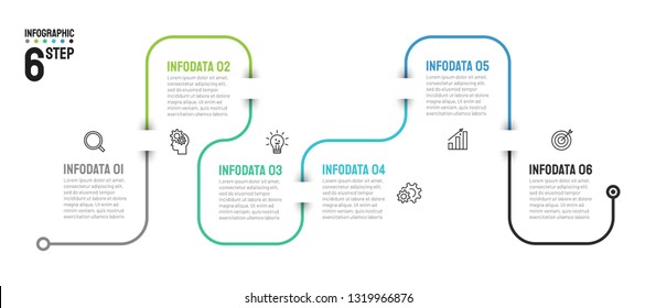 Timeline infographic thin line design with icons. Template for graph, diagram,
presentations. Business concept with 6 options, steps. Vector illustration, Data visualization.