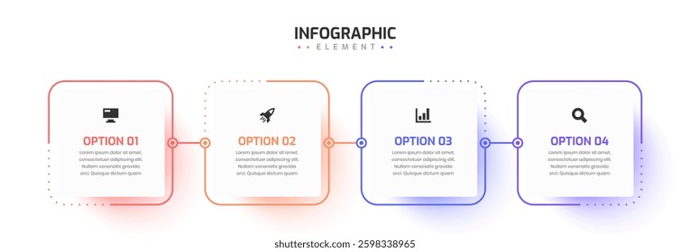 Timeline Infographic Thin Line Design with Square Label 4 Option Can be Used for Presentation