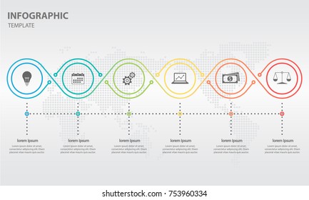 Timeline infographic thin line design, Circle 6 options.