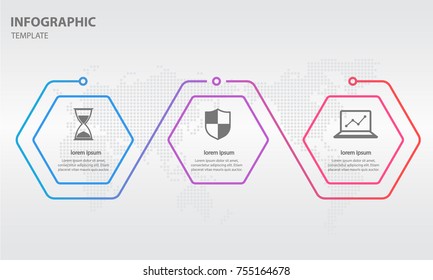 Timeline infographic thin line design with hexagon 3 options.