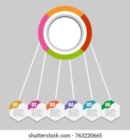 Timeline infographic thin line design with hexagon 6 options.