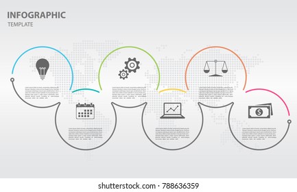 Timeline infographic thin line design, Circle 6 options.