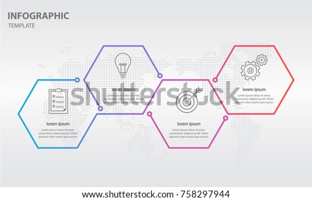 Timeline infographic thin line design with hexagon 4 options.