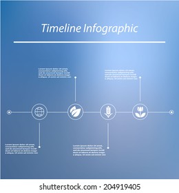 Timeline infographic with unfocused background and icons set for business design, reports, step presentation, number options, progress, workflow layout or websites