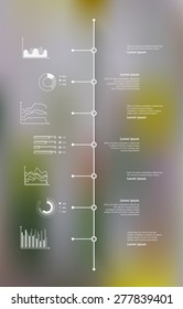 Timeline infographic with unfocused background and icons set. World map