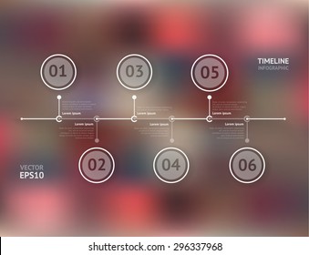 Timeline infographic with unfocused background and icons set. World map