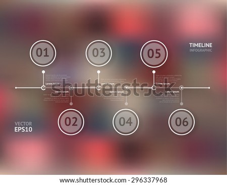 Timeline infographic with unfocused background and icons set. World map