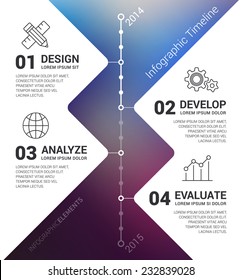 Timeline infographic with unfocused background and report template