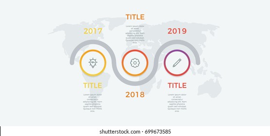 timeline infographic vector with 3 options, steps, circles, can be used for workflow, diagram, banner, process, business presentation, timeline, report. light theme.