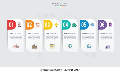 Timeline infographic vector with 6 steps can be used for workflow, layout, diagram, annual report, web design.