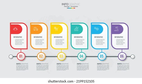 Timeline infographic vector with 6 steps can be used for workflow, layout, diagram, annual report, web design.