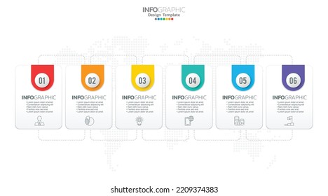 Timeline infographic vector with 6 steps can be used for workflow layout diagram annual report web design.