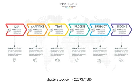 Timeline infographic vector with 6 steps can be used for workflow layout diagram annual report web design.