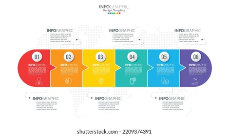 El vector de infografía de línea de tiempo con 6 pasos se puede utilizar para el diseño web de informes anuales de diagrama de flujo de trabajo.