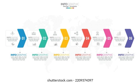 Timeline infographic vector with 6 steps can be used for workflow layout diagram annual report web design.