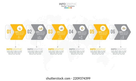 Timeline infographic vector with 6 steps can be used for workflow layout diagram annual report web design.