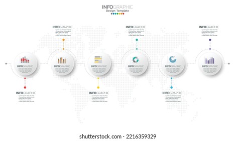 Timeline infographic vector with 6 steps can be used for workflow layout diagram annual report web design.