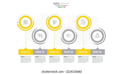 Timeline infographic vector with 6 steps can be used for workflow layout diagram annual report web design.