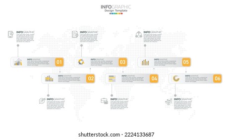 Timeline infographic vector with 6 steps can be used for workflow layout diagram annual report web design.