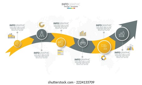 Timeline infographic vector with 6 steps can be used for workflow layout diagram annual report web design.