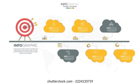 Timeline infographic vector with 6 steps can be used for workflow layout diagram annual report web design.