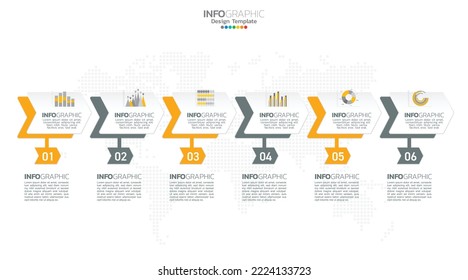 Timeline infographic vector with 6 steps can be used for workflow layout diagram annual report web design.