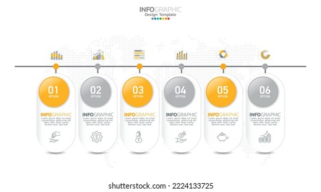 Timeline infographic vector with 6 steps can be used for workflow layout diagram annual report web design.