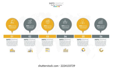 Timeline infographic vector with 6 steps can be used for workflow layout diagram annual report web design.