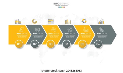 Timeline infographic vector with 6 steps can be used for workflow layout diagram annual report web design.