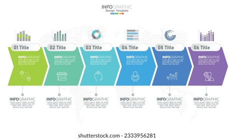 Timeline infographic vector with 6 steps can be used for workflow layout diagram annual report web design.