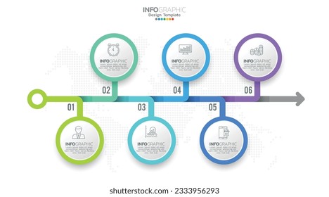 Timeline infographic vector with 6 steps can be used for workflow layout diagram annual report web design.