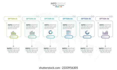 El vector de infografía de línea de tiempo con 6 pasos se puede utilizar para el diseño web de informes anuales de diagrama de flujo de trabajo.