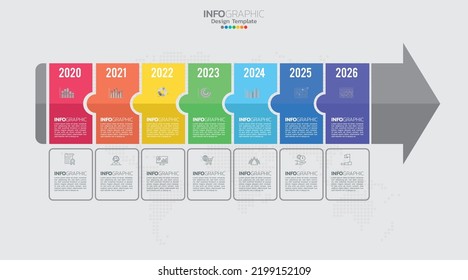 Timeline infographic vector with 7 steps can be used for workflow, layout, diagram, annual report, web design.