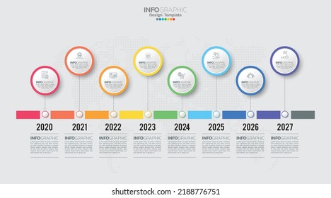 Timeline infographic vector with 8 steps can be used for workflow, layout, diagram, annual report, web design.