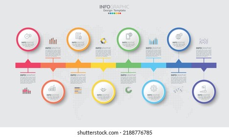 Timeline infographic vector with 8 steps can be used for workflow, layout, diagram, annual report, web design.