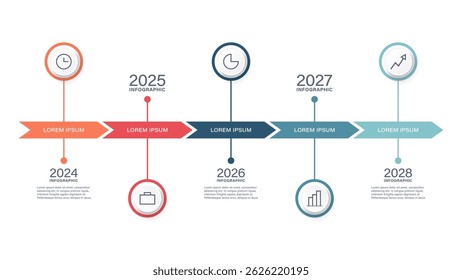 Timeline infographic vector design template for business and marketing presentations. Five steps or processes with space for data