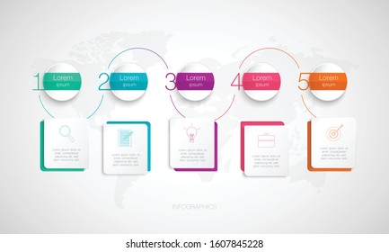 Timeline infographic, Vector illustration for business and start up concept with world map background, 6 options or steps