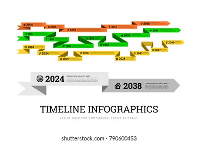 Timeline infographic vector illustration with ribbon. Can be used to compare activities or biographies