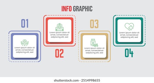 Projeto de modelo de vetor infográfico de linha de tempo. 4 Passo jornada de linha do tempo, modelo de design de infográficos simples.