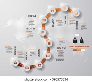 Timeline infographic10 steps vector design template. Can be used for workflow processes, banner, diagram, number options, timeline, work plan, web design. EPS10.