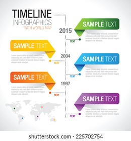 Timeline Infographiccolorful elements with world map