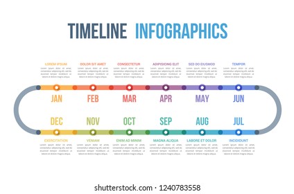 Timeline infographics with 12 months, vector eps10 illustration