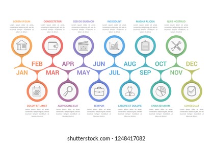 Timeline infographics with 12 months, vector eps10 illustration