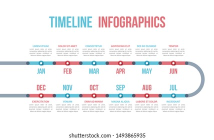 Timeline infographics with 12 months, vector eps10 illustration