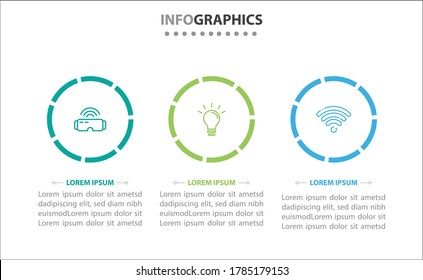 Timeline infographics with 3 options or 3 steps. Vector template. Can be used for process diagram, presentations, workflow layout, banner, flow chart, info graph.