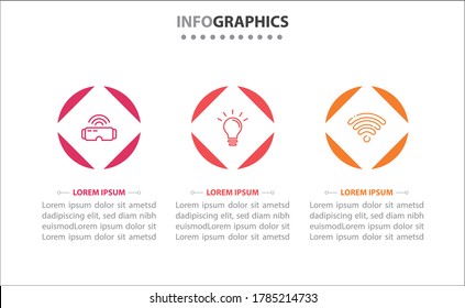 Timeline infographics with 3 options or 3 steps. Vector template. Can be used for process diagram, presentations, workflow layout, banner, flow chart, info graph. Circular 3 steps