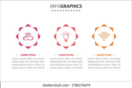 Timeline infographics with 3 options or 3 steps. Vector template. Can be used for process diagram, presentations, workflow layout, banner, flow chart, info graph.